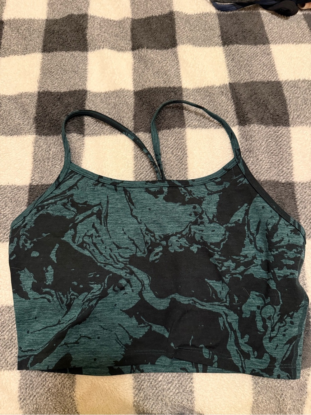aerie Teal & Black Marble Strappy Sports Bralette